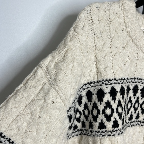 MANGO Women's Jacquard Knitted Sweater White Black Sz XL Fair Isle Cable Knit - Picture 6 of 12
